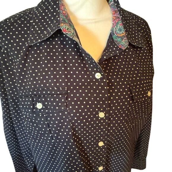 Tommy Hilfiger Womens Top,  Blouse, Size XL, Navy Blue with Polka Dots, Long Sle - Picture 1 of 9